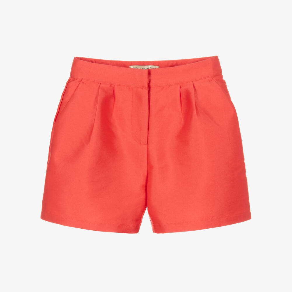 Stella McCartney Kids-Girls Coral Red Satin Shorts | Childrensalon Outlet