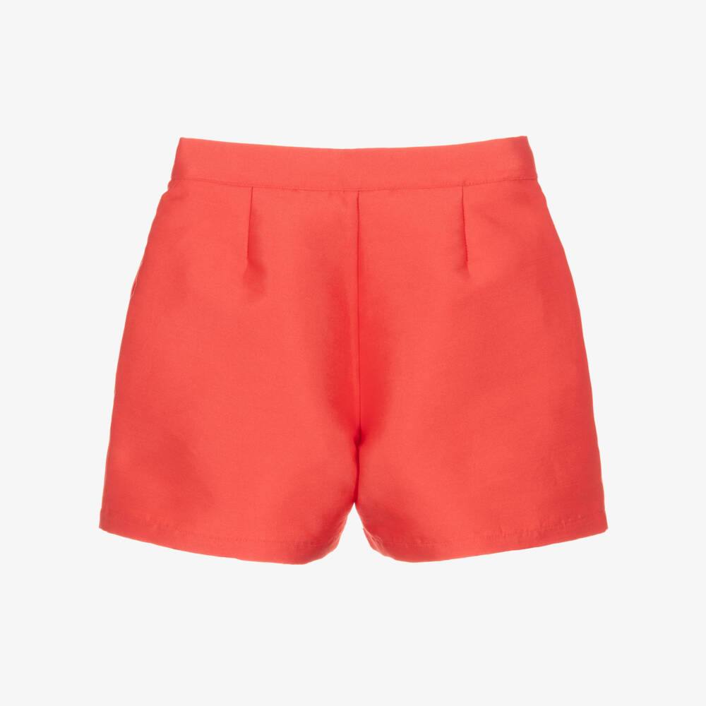 Stella McCartney Kids-Girls Coral Red Satin Shorts | Childrensalon Outlet