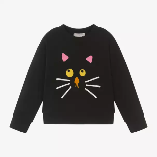 Stella McCartney Kids-Girls Cosy Black Cat Jumper | Childrensalon Outlet
