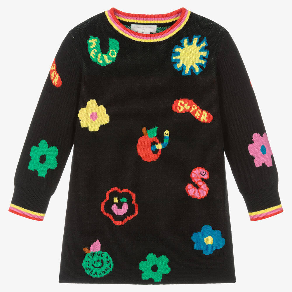 Stella McCartney Kids - فستان قطن وصوف محبوك لون أسود | Childrensalon