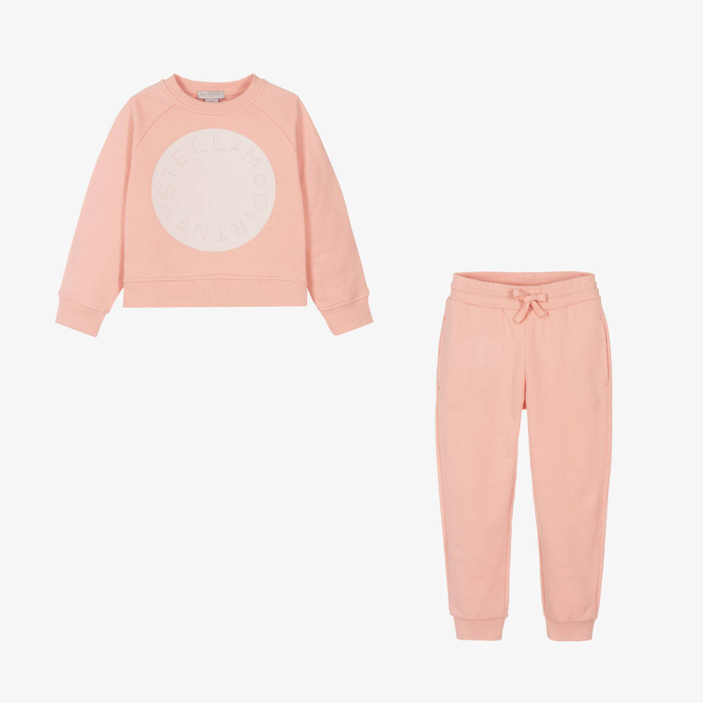 Stella McCartney Kids-Girls Cotton Pink Logo Jogger Set | Childrensalon Outlet