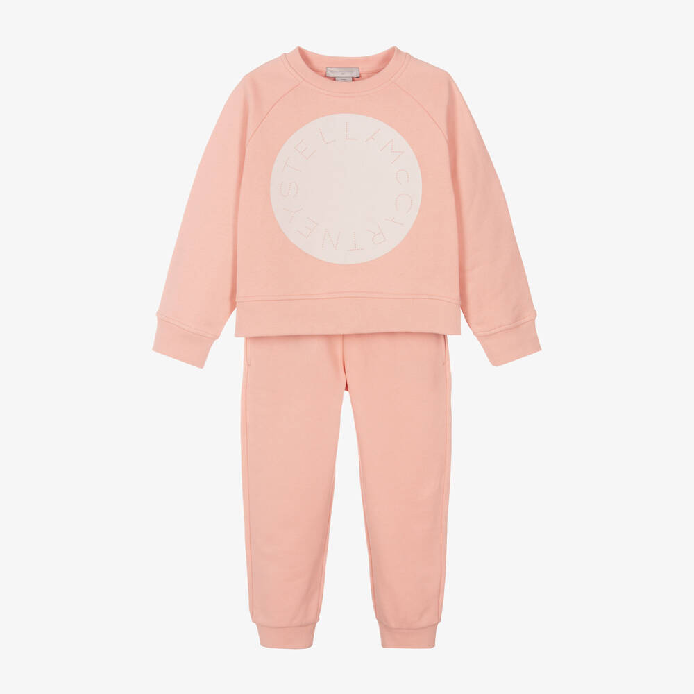 Stella McCartney Kids-Girls Cotton Pink Logo Jogger Set | Childrensalon Outlet