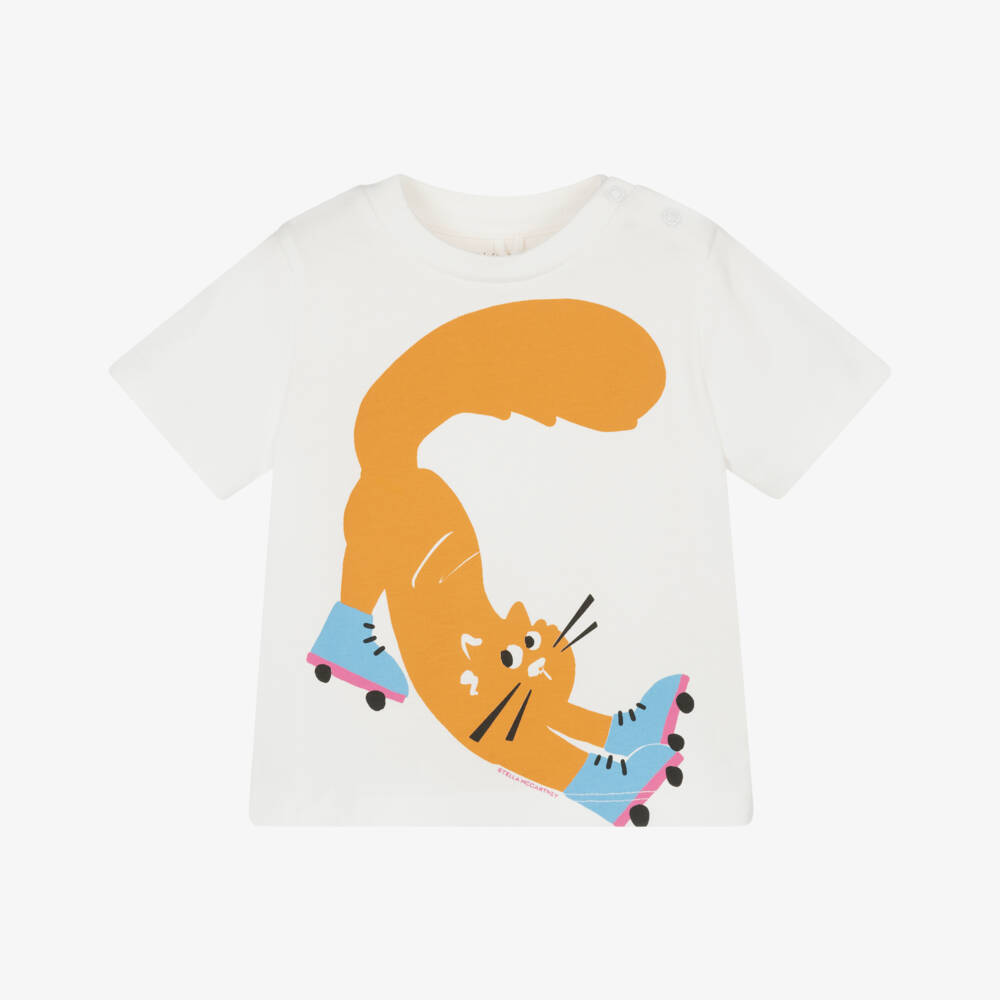Stella McCartney Kids-تيشيرت قطني للبنات بتصميم قطة تتزلج | Childrensalon Outlet