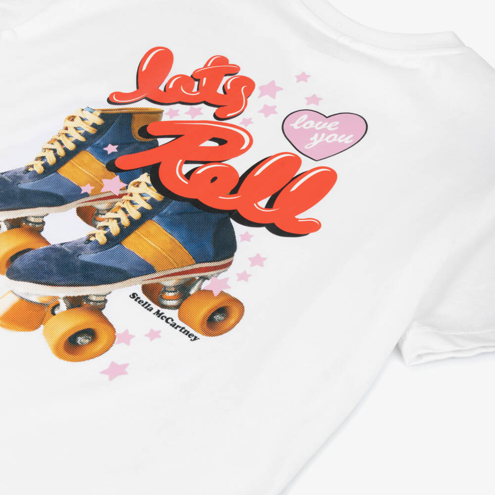 Stella McCartney Kids-Футболка для девочек из хлопка белая для скейтборда | Childrensalon Outlet