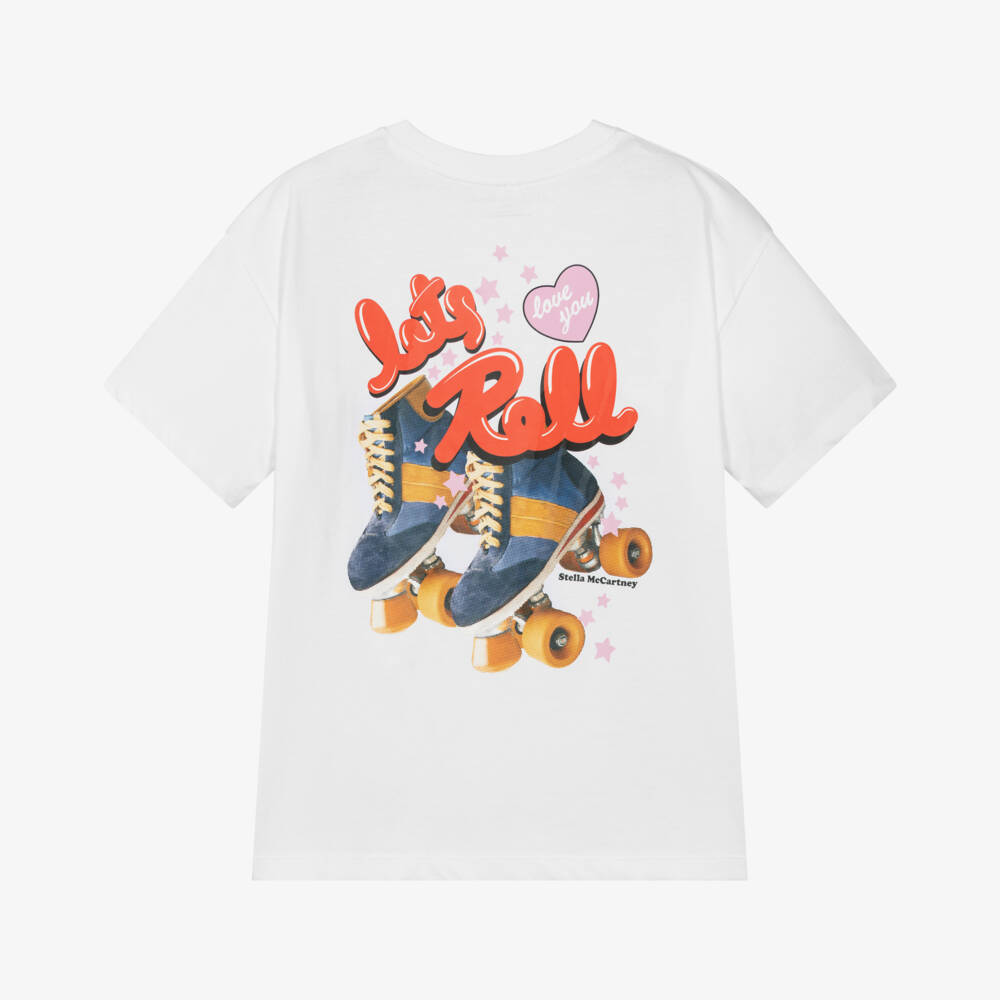 Stella McCartney Kids-Футболка для девочек из хлопка белая для скейтборда | Childrensalon Outlet