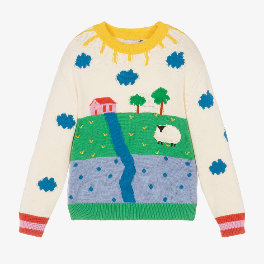 Stella McCartney Kids-Girls Cream Farm-Themed Knit Jumper | Childrensalon Outlet