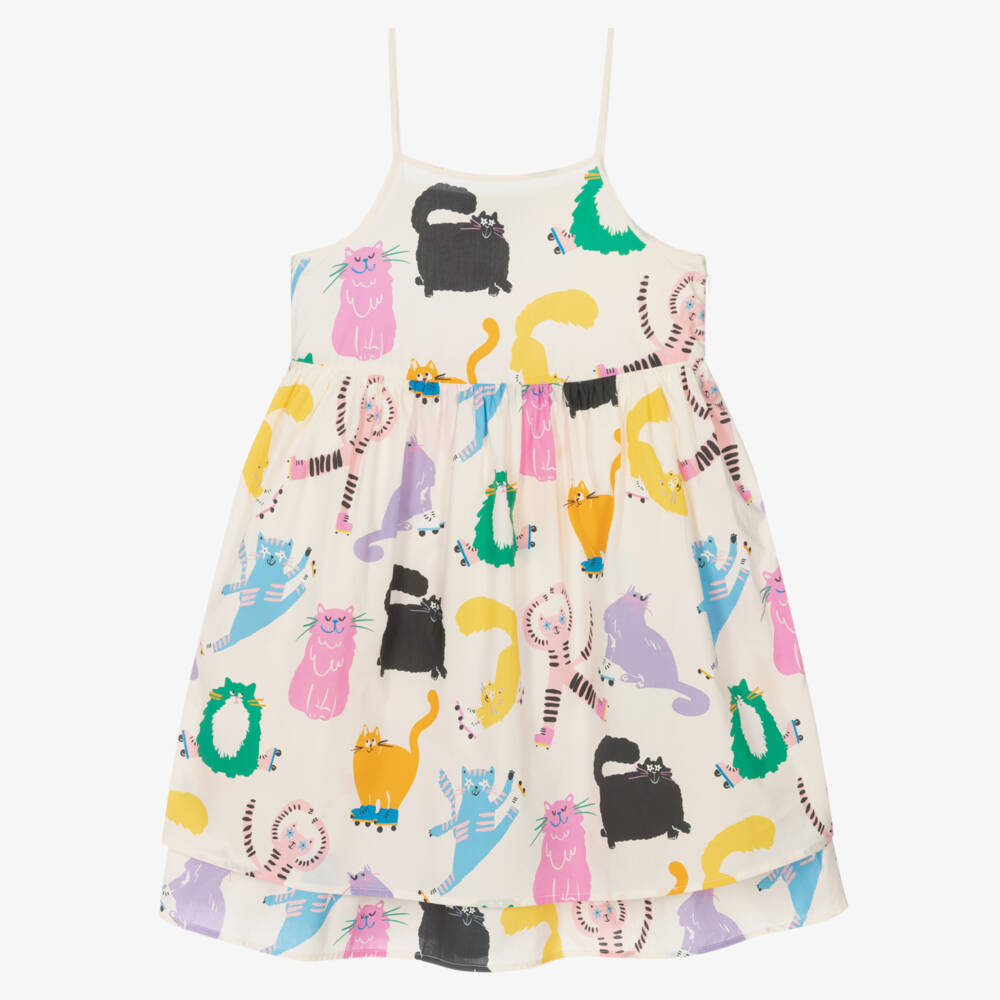 Stella McCartney Kids-Платье кремовое с узором кошек для девочек | Childrensalon Outlet