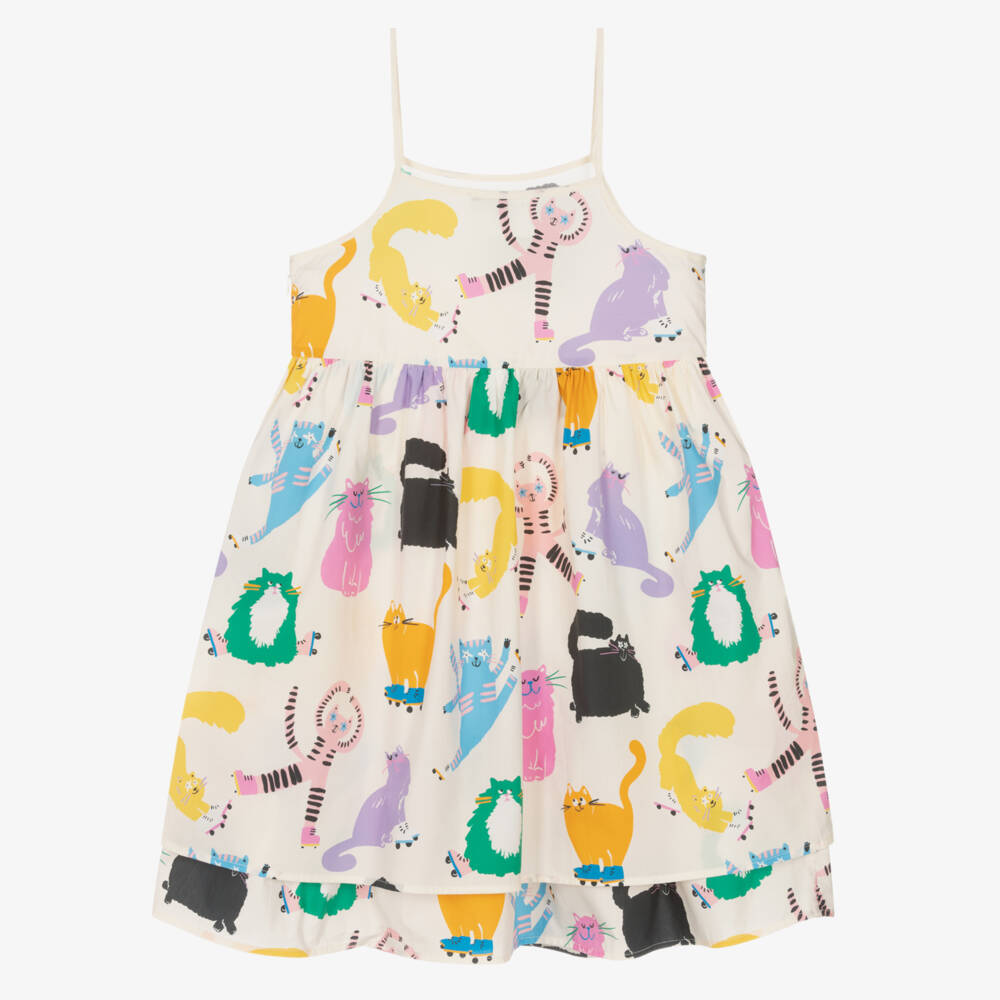Stella McCartney Kids-Girls Cream Feline Pattern Dress | Childrensalon Outlet