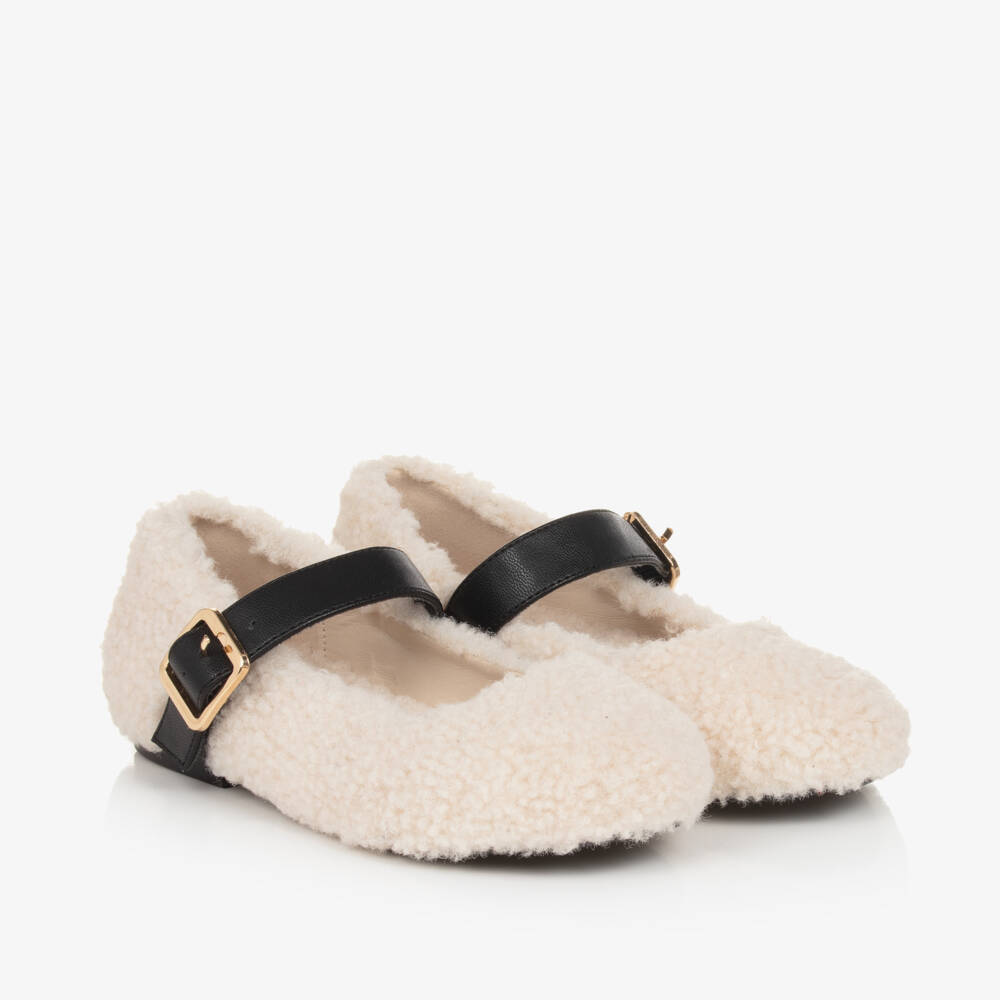Stella McCartney Kids-Girls Cream Fleece Strap Shoes | Childrensalon Outlet