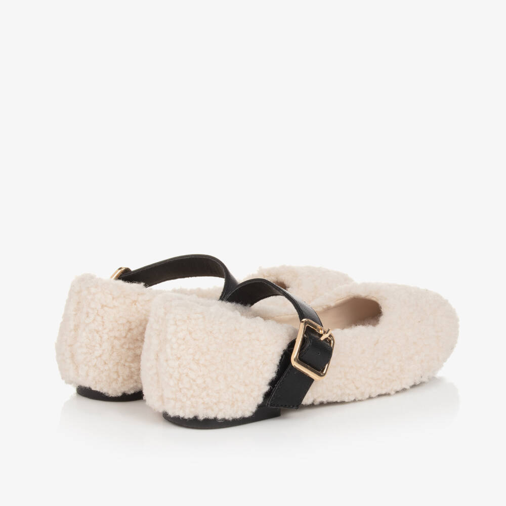 Stella McCartney Kids-Кремовые флисовые туфли с пряжками для девочек | Childrensalon Outlet