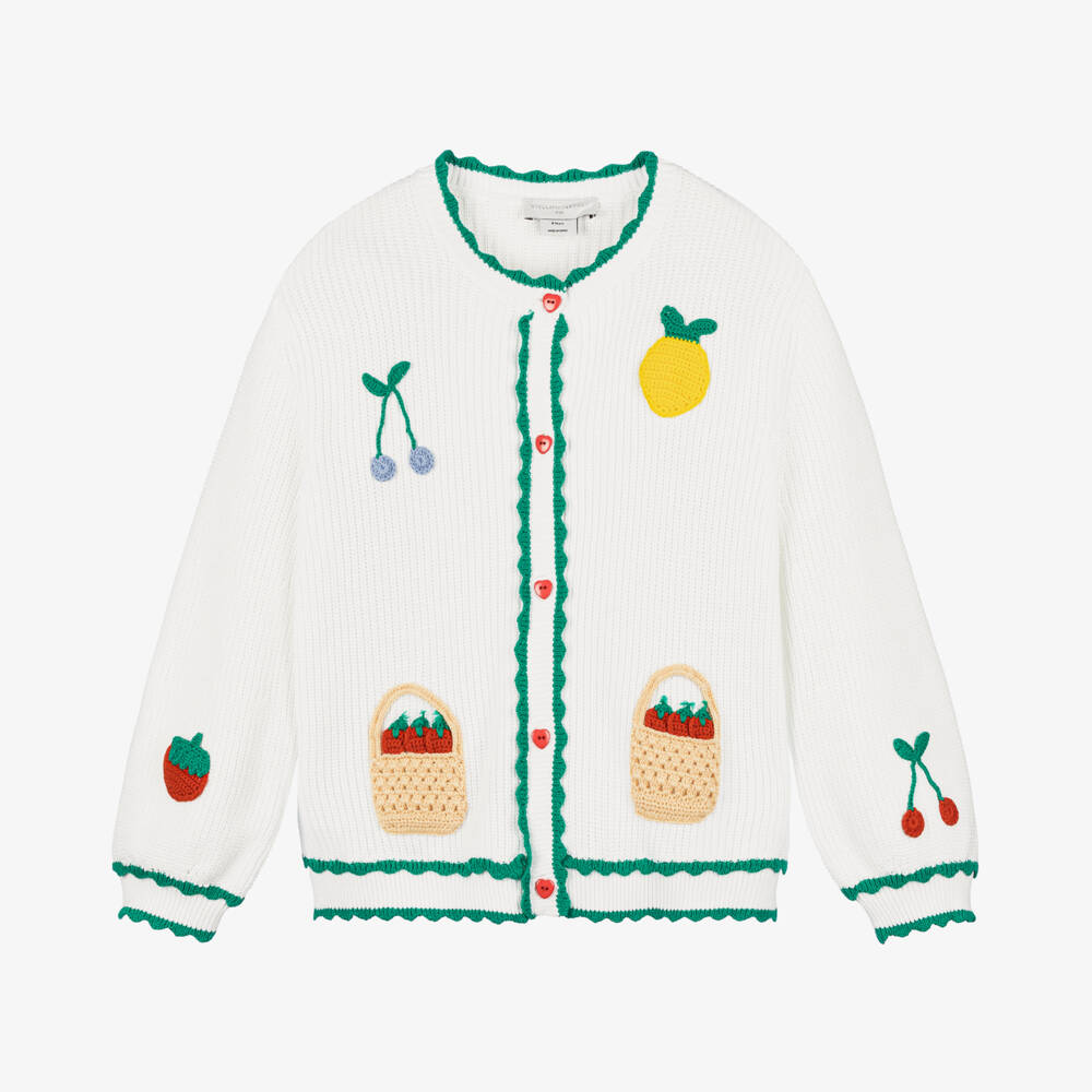 Stella McCartney Kids-Girls Cream Knit Cardigan with Fruits | Childrensalon Outlet