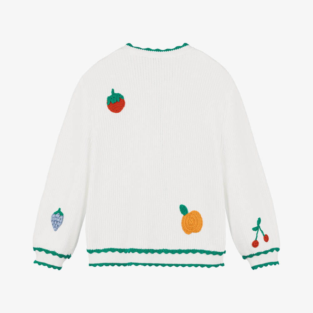 Stella McCartney Kids-Кремовый вязаный кардиган с фруктами для девочек | Childrensalon Outlet