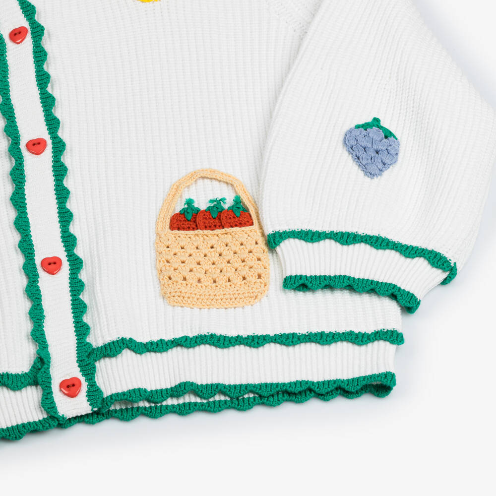 Stella McCartney Kids-Кремовый вязаный кардиган с фруктами для девочек | Childrensalon Outlet