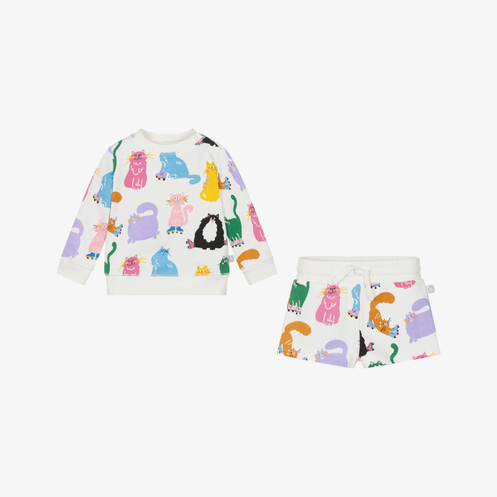 Stella McCartney Kids-Girls Creamy Cat-Themed Cotton Ensemble | Childrensalon Outlet