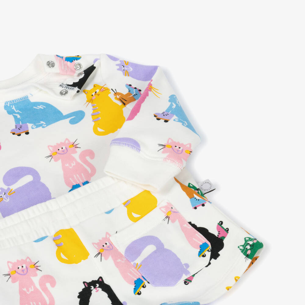 Stella McCartney Kids-Girls Creamy Cat-Themed Cotton Ensemble | Childrensalon Outlet