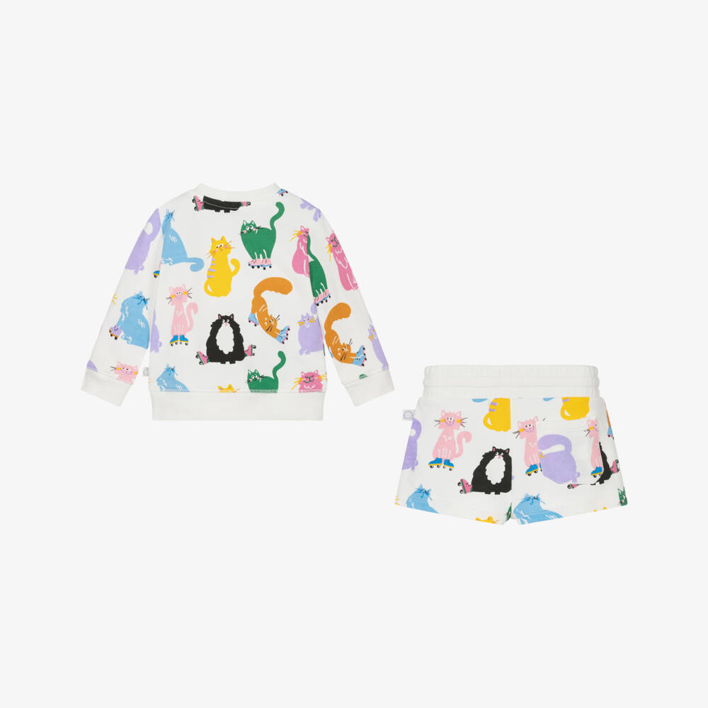 Stella McCartney Kids-Girls Creamy Cat-Themed Cotton Ensemble | Childrensalon Outlet
