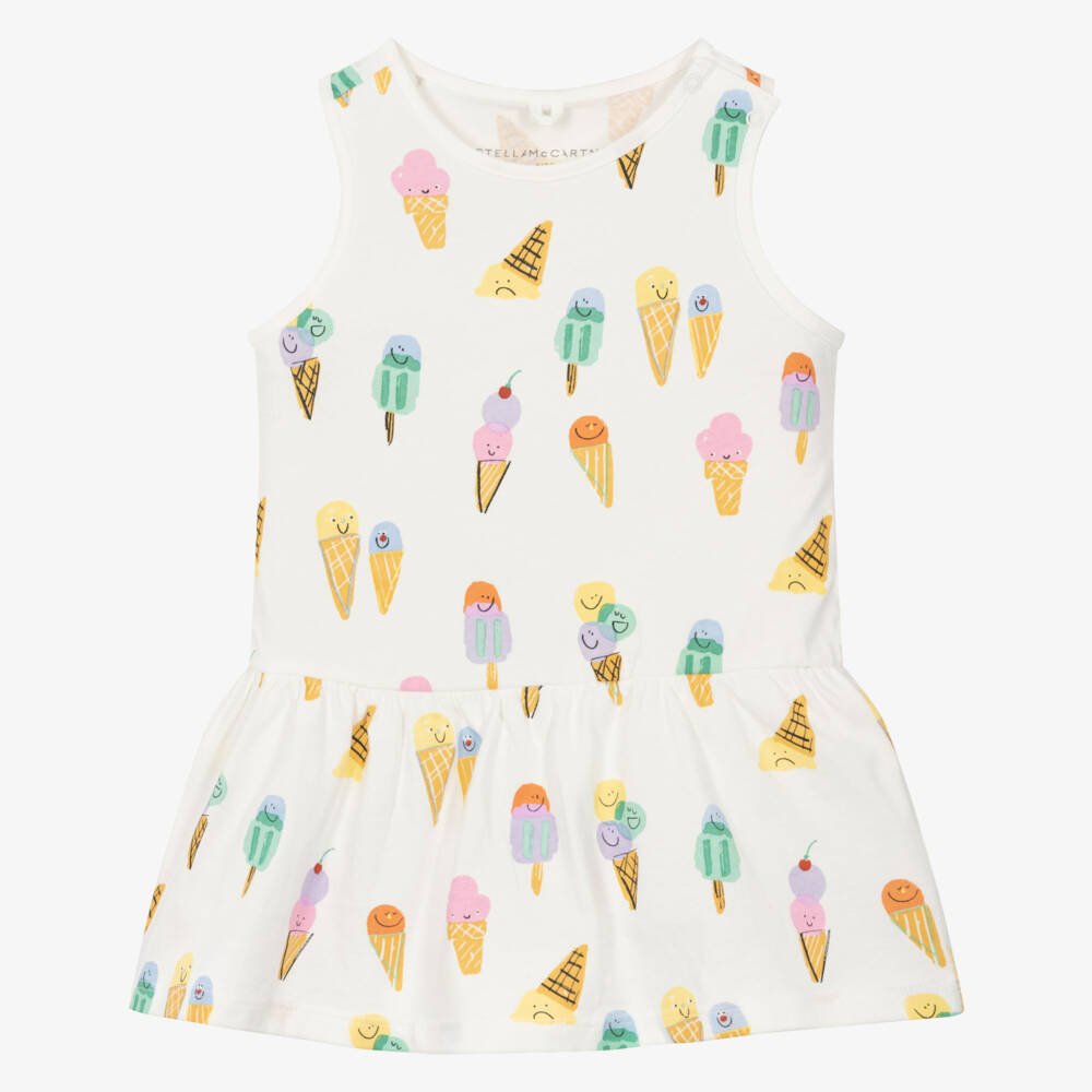 Stella McCartney Kids-فستان الفتيات بلون الكريم "متعة الآيس كريم" | Childrensalon Outlet
