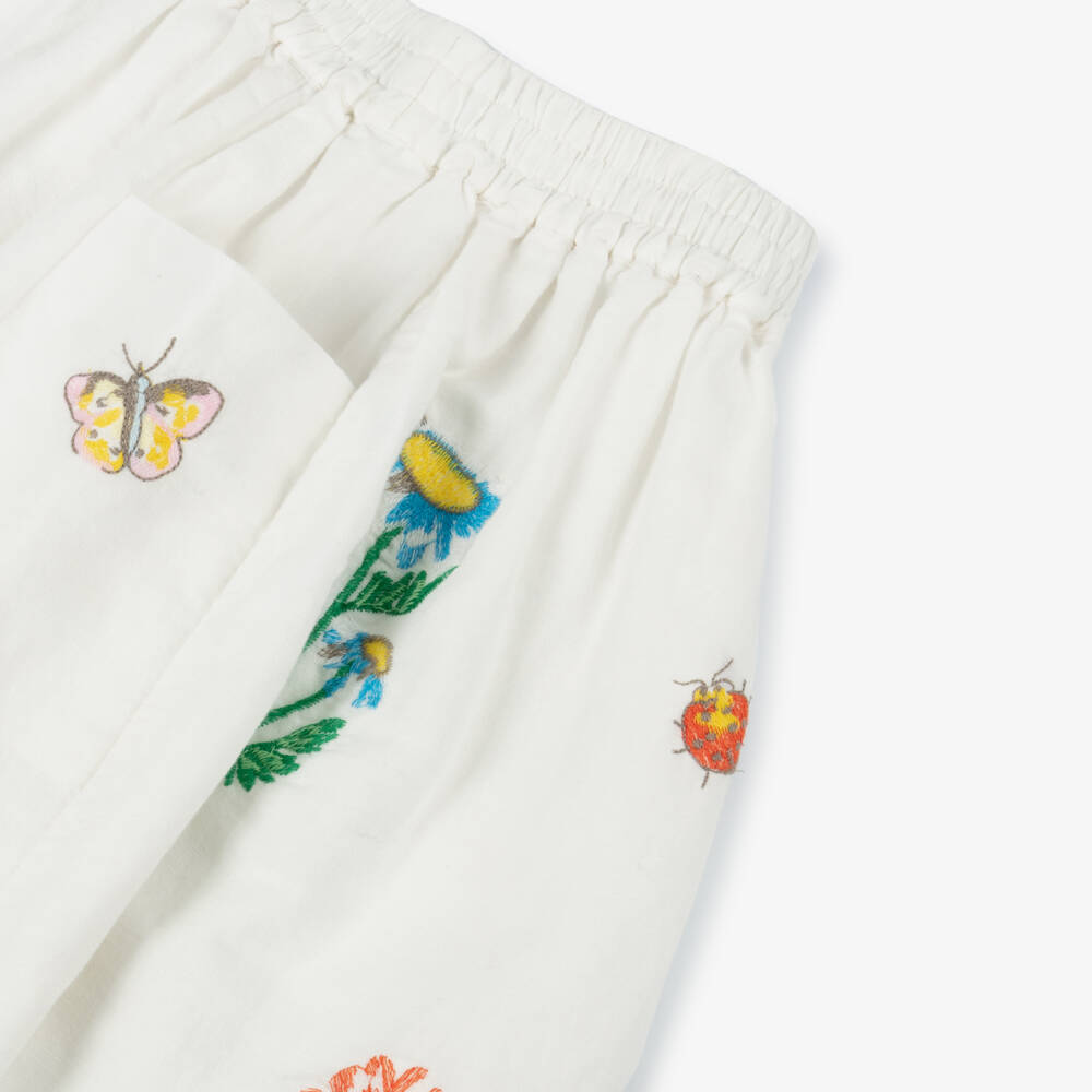 Stella McCartney Kids-Girls Creamy Linen Floral Skirt | Childrensalon Outlet