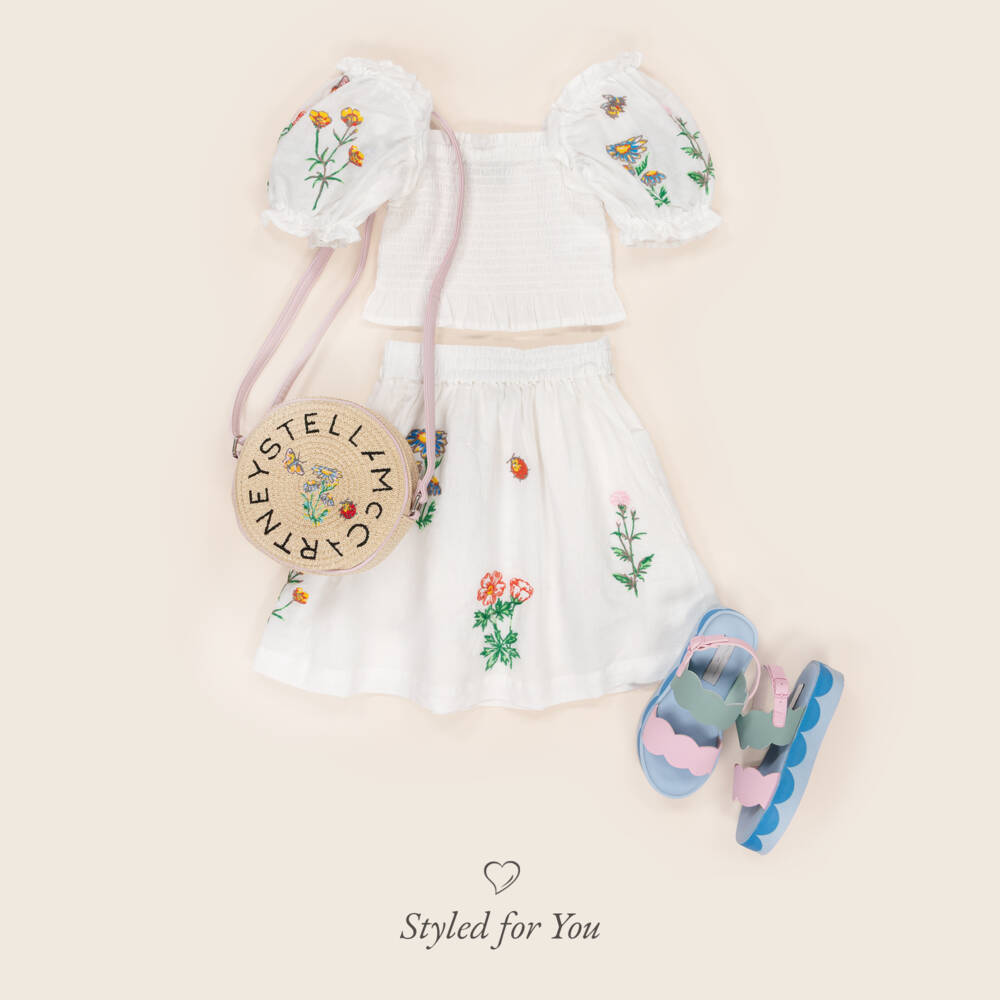 Stella McCartney Kids-Girls Creamy Linen Floral Skirt | Childrensalon Outlet