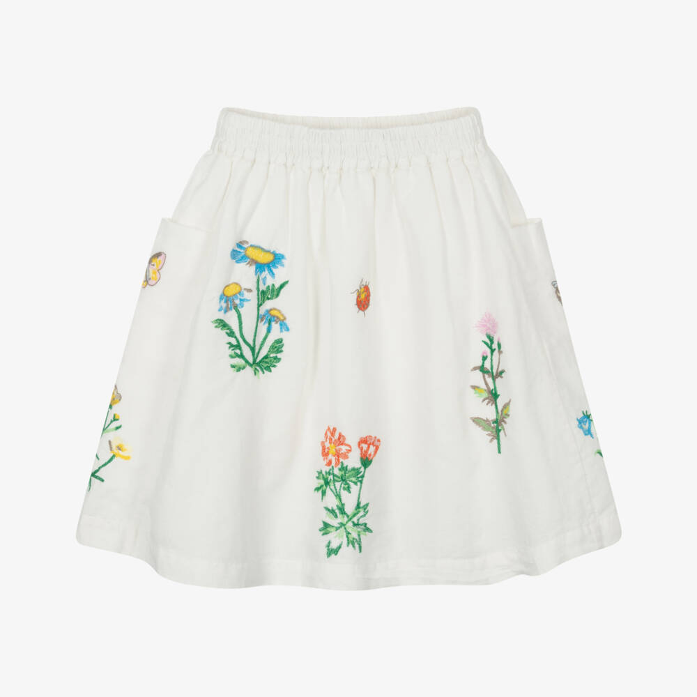 Stella McCartney Kids-تنورة كريمية من الكتان بنقشة زهور للبنات | Childrensalon Outlet