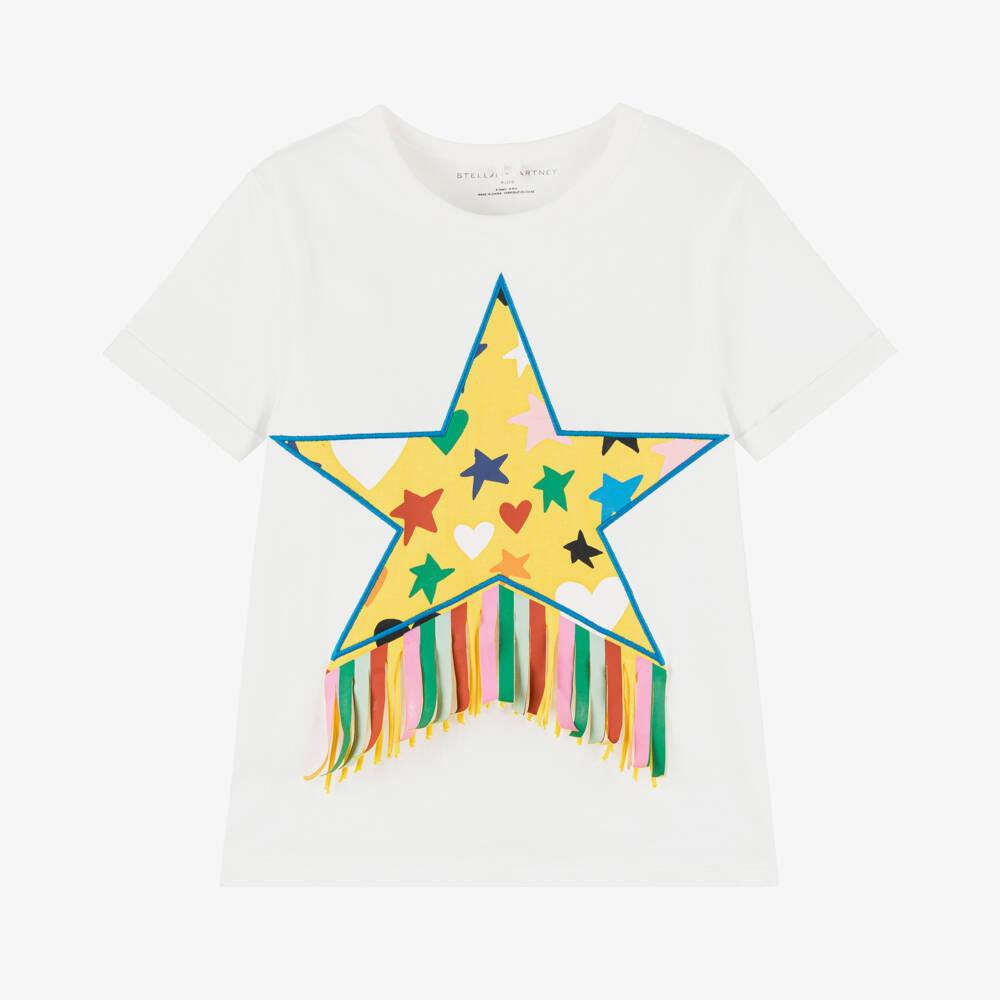 Stella McCartney Kids-Футболка из хлопка с кремовыми звездами для девочек | Childrensalon Outlet