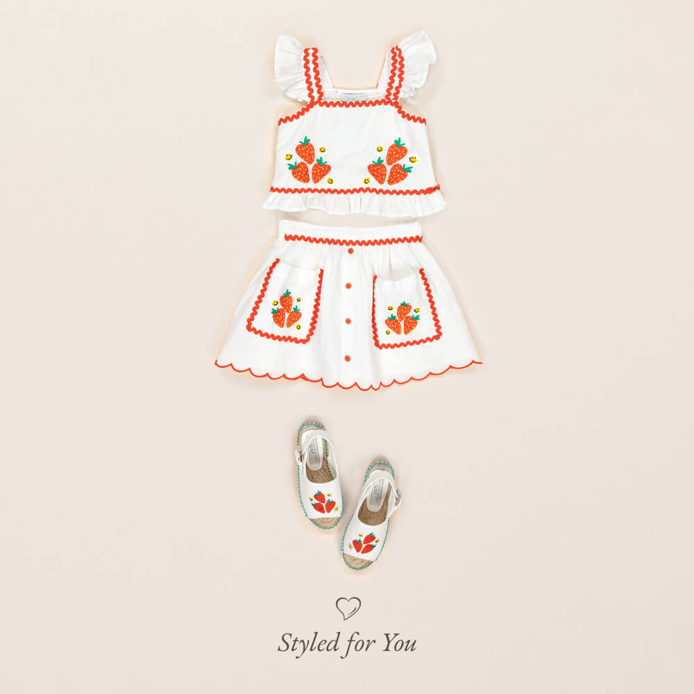 Stella McCartney Kids-Girls Creamy Strawberry Embroidered Blouse | Childrensalon Outlet