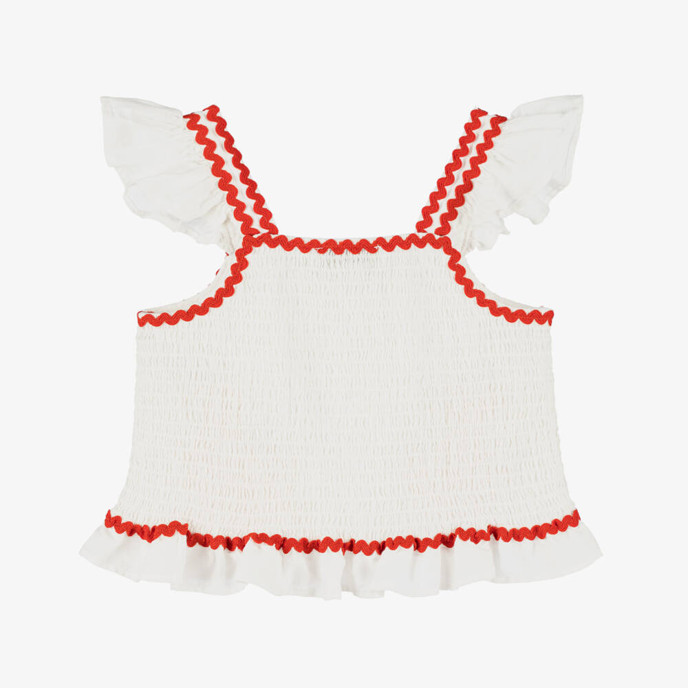 Stella McCartney Kids-Girls Creamy Strawberry Embroidered Blouse | Childrensalon Outlet
