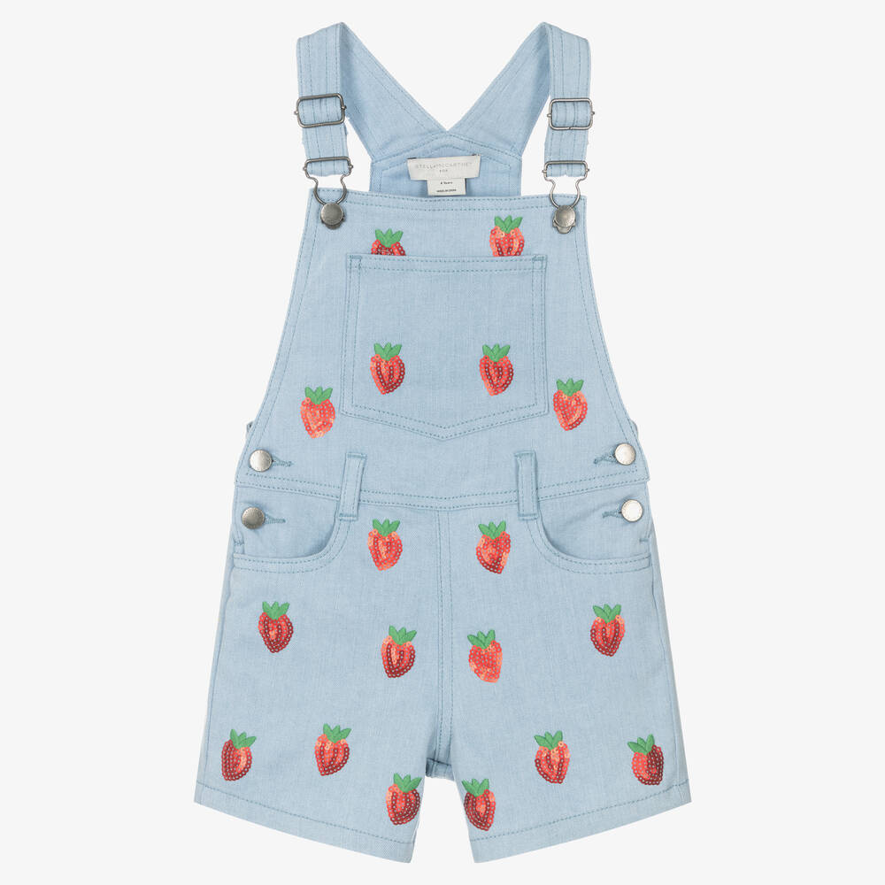 Stella McCartney Kids - Girls Denim Dungaree Shorts | Childrensalon