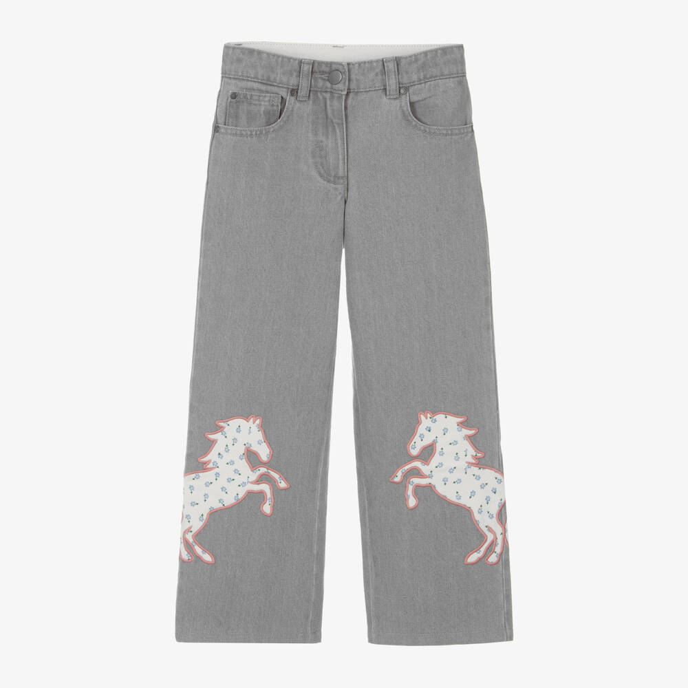 Stella McCartney Kids-جينز دنيم بأرجل واسعة لون رمادي للبنات | Childrensalon Outlet