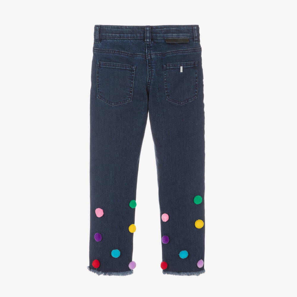 Stella McCartney Kids-Girls Denim Jeans with Pom-Poms | Childrensalon Outlet