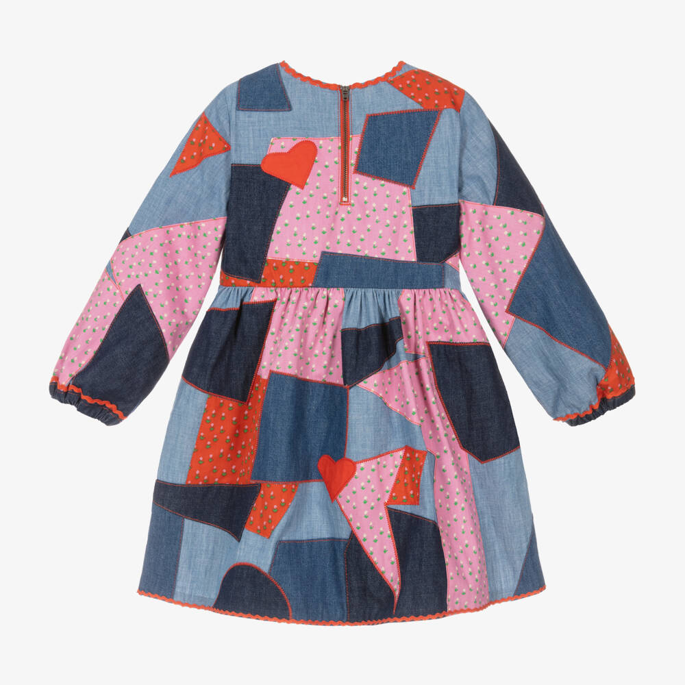Stella McCartney Kids-فستان دنيم وشامبراي لون أزرق | Childrensalon Outlet