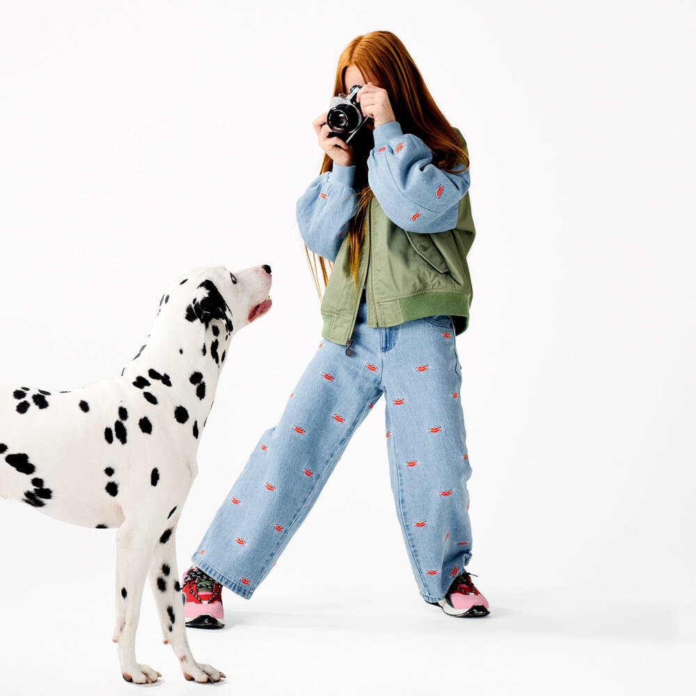 Stella McCartney Kids-Girls Denim Trousers with Lips Pattern | Childrensalon Outlet