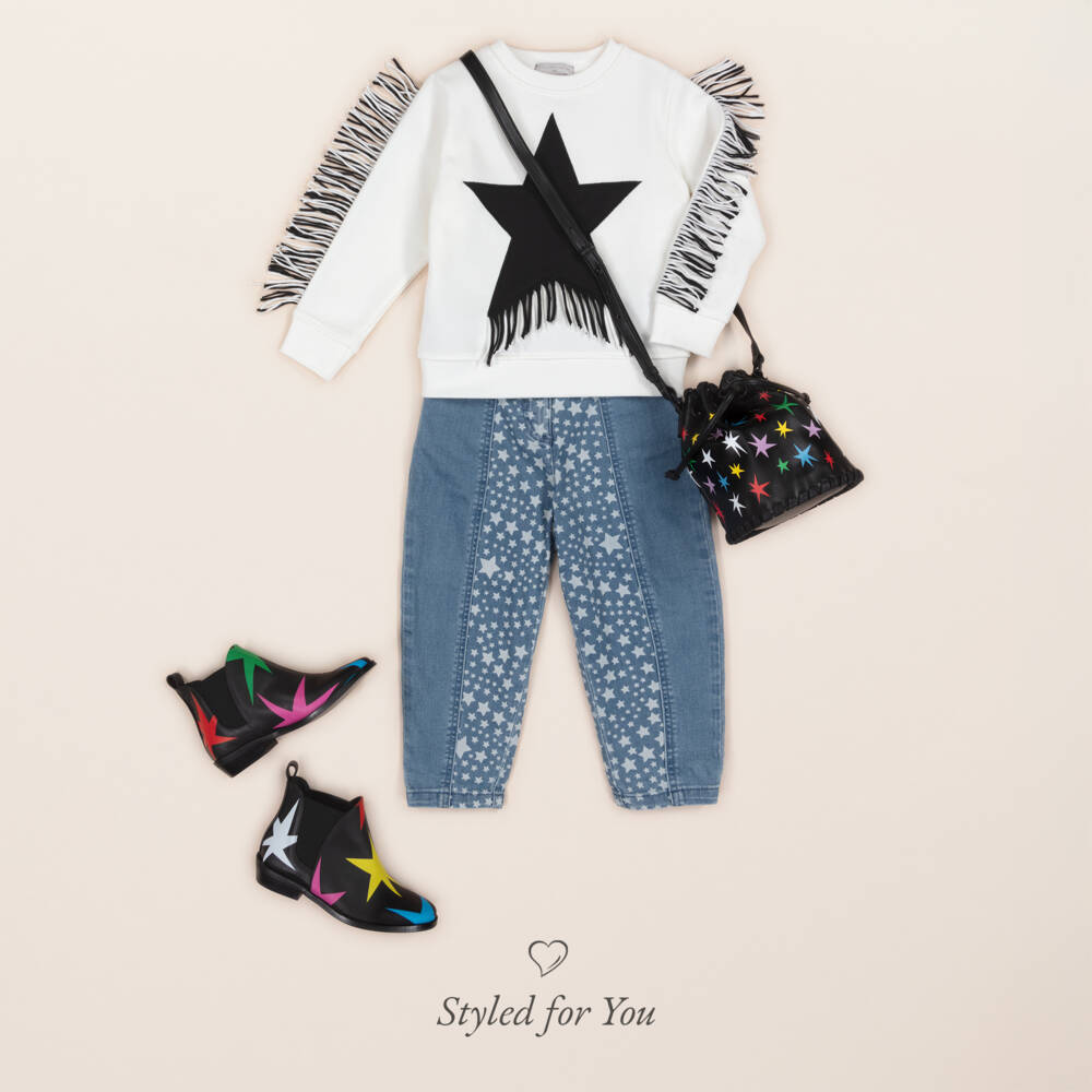 Stella McCartney Kids-Girls Denim Trousers with Star Pattern | Childrensalon Outlet