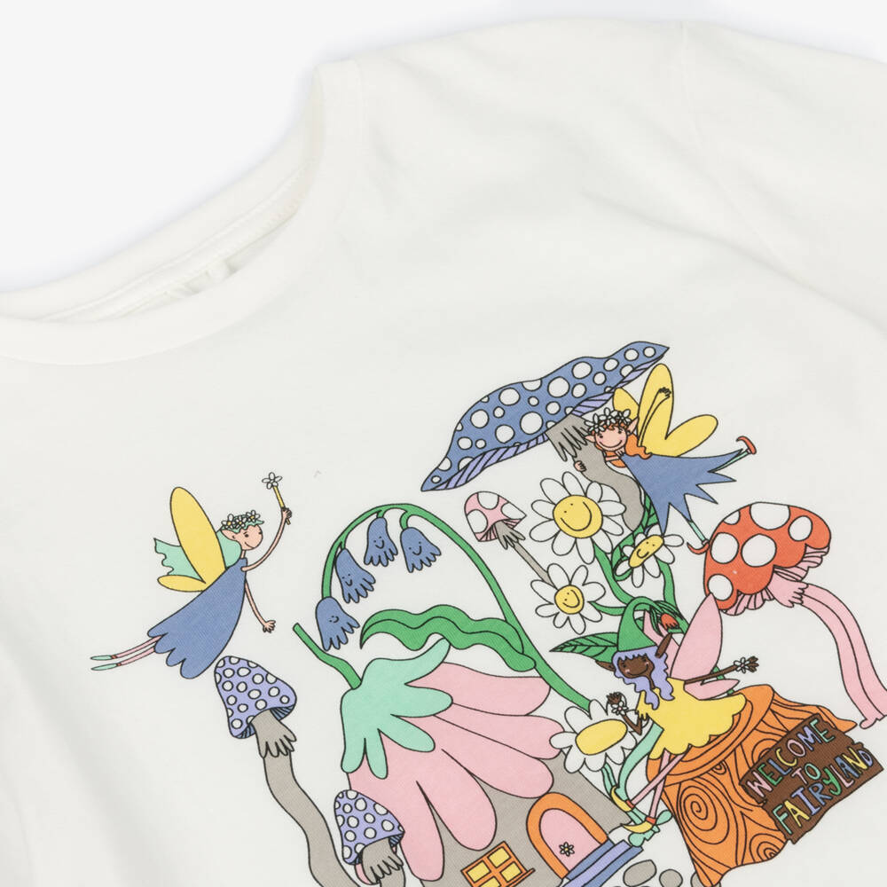 Stella McCartney Kids-Кремовая хлопковая футболка Fairyland для девочек | Childrensalon Outlet