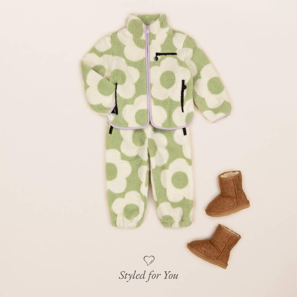 Stella McCartney Kids-بنطلون رياضي فليس شيربا لون أخضر للبنات | Childrensalon Outlet