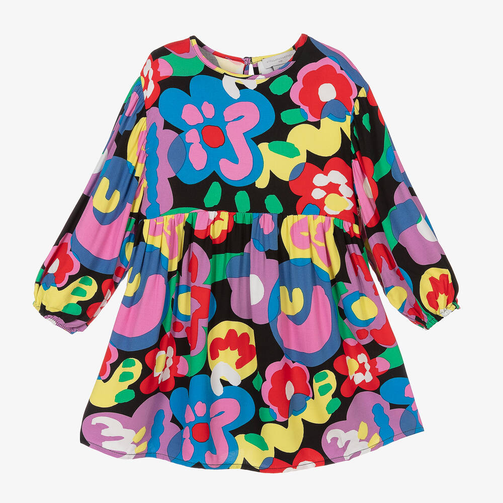 Stella McCartney Kids - فستان فيسكوز لون أسود بطبعة ورود | Childrensalon