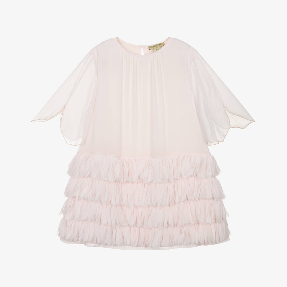 Stella McCartney Kids-Girls Frilled Pink Georgette Gown | Childrensalon Outlet