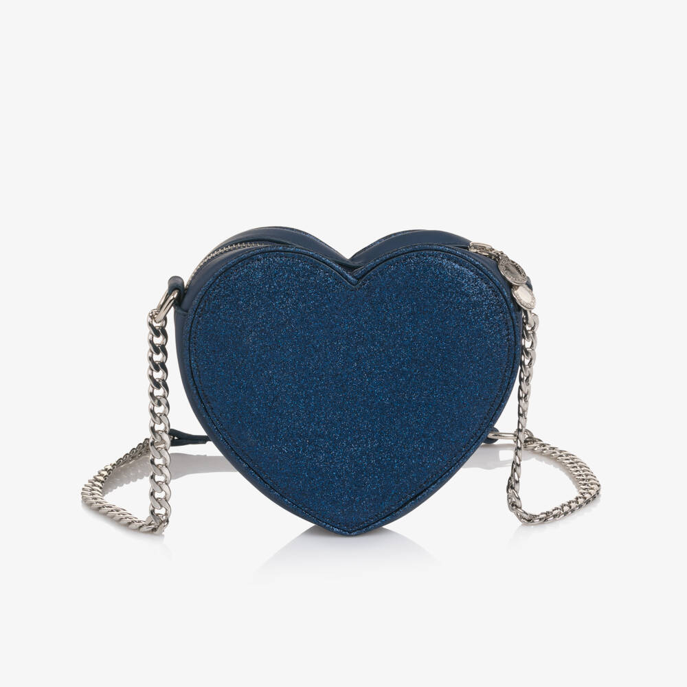 Stella McCartney Kids-Girls Glitterly Blue Faux Leather Heart Shoulder Bag (17cm) | Childrensalon Outlet