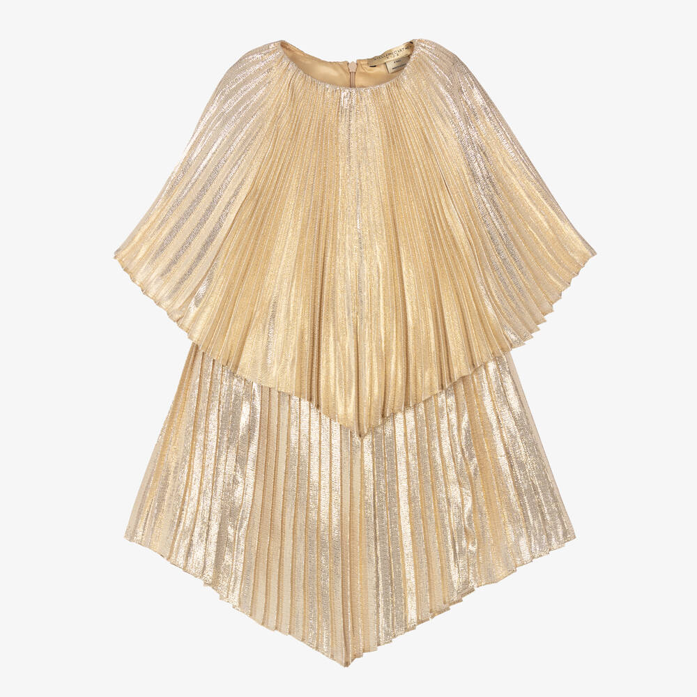 Stella McCartney Kids - Robe plissée dorée en soie fille | Childrensalon