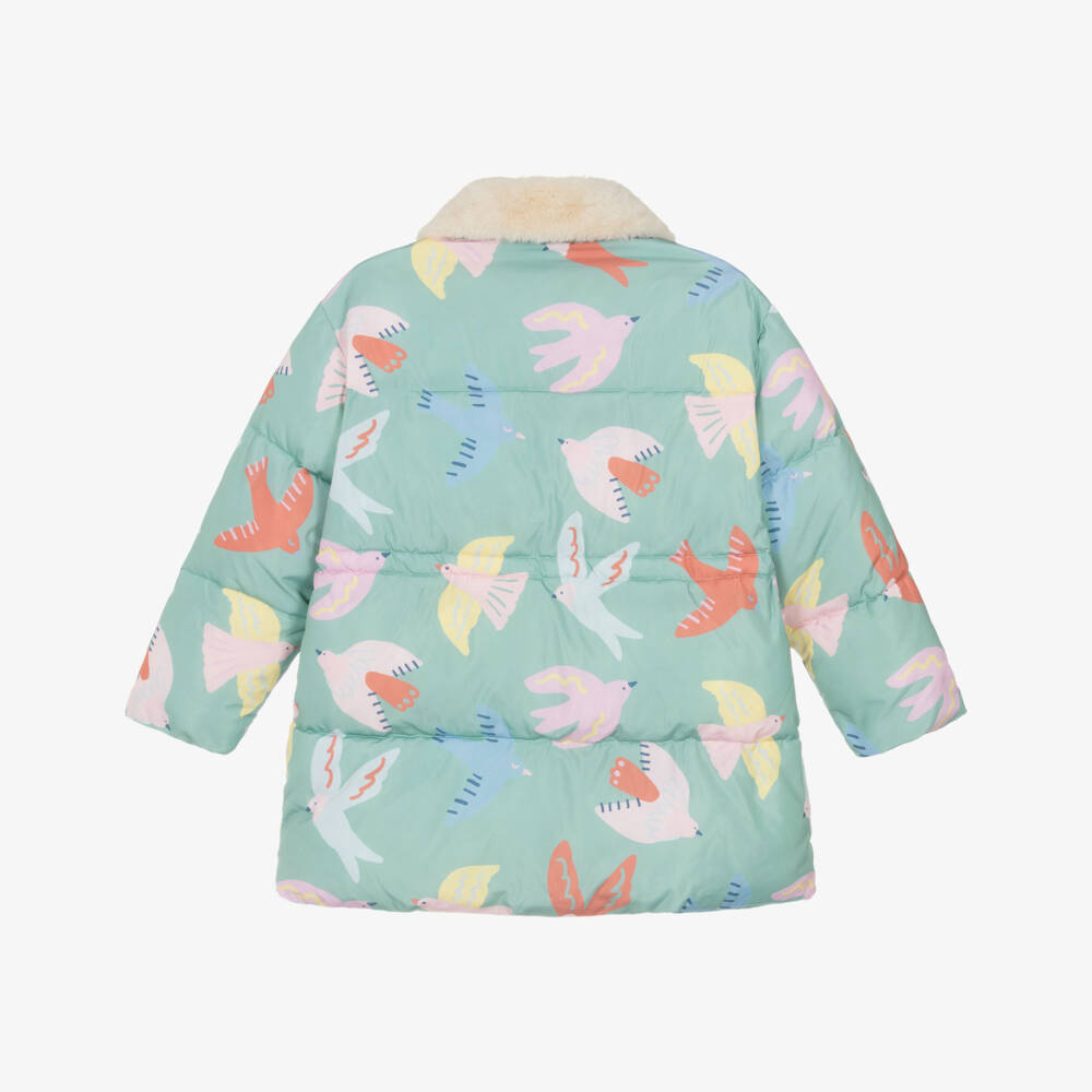 Stella McCartney Kids-Girls Green Bird Patterned Puffer | Childrensalon Outlet