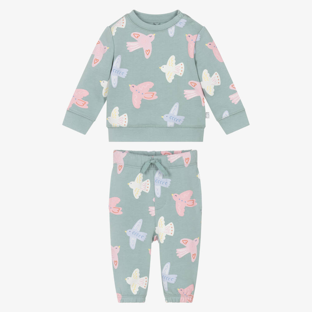 Stella McCartney Kids-Спортивный костюм с зелёным принтом птиц для девочек | Childrensalon Outlet