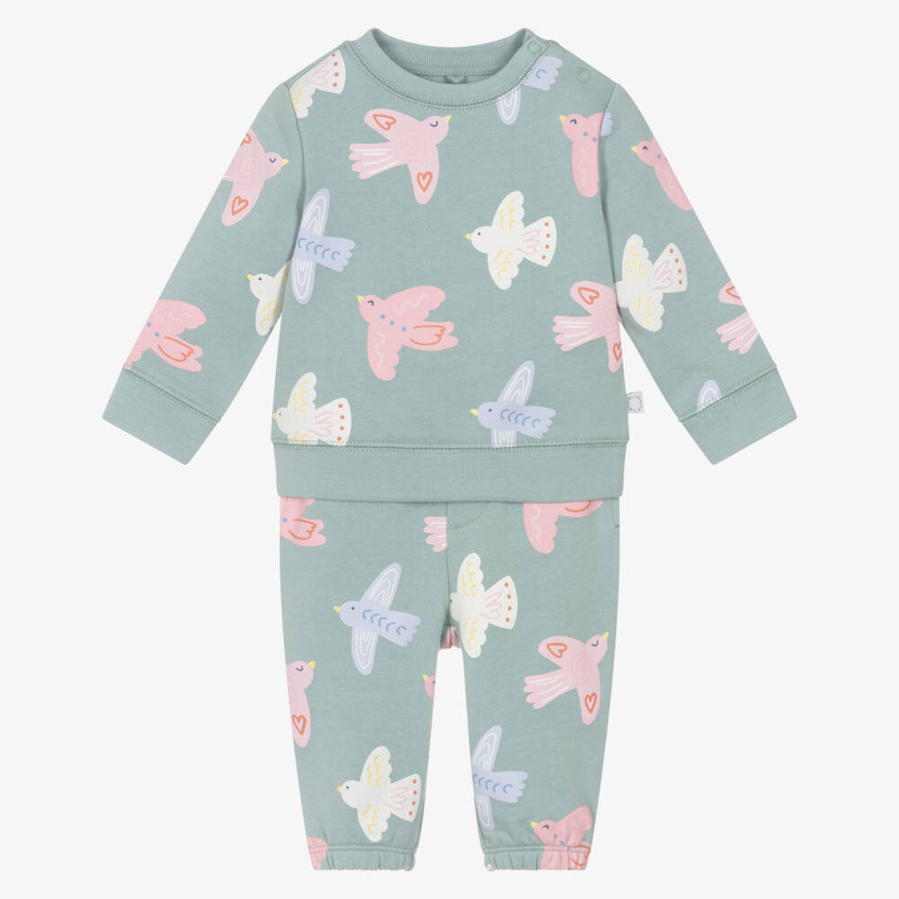 Stella McCartney Kids-Спортивный костюм с зелёным принтом птиц для девочек | Childrensalon Outlet