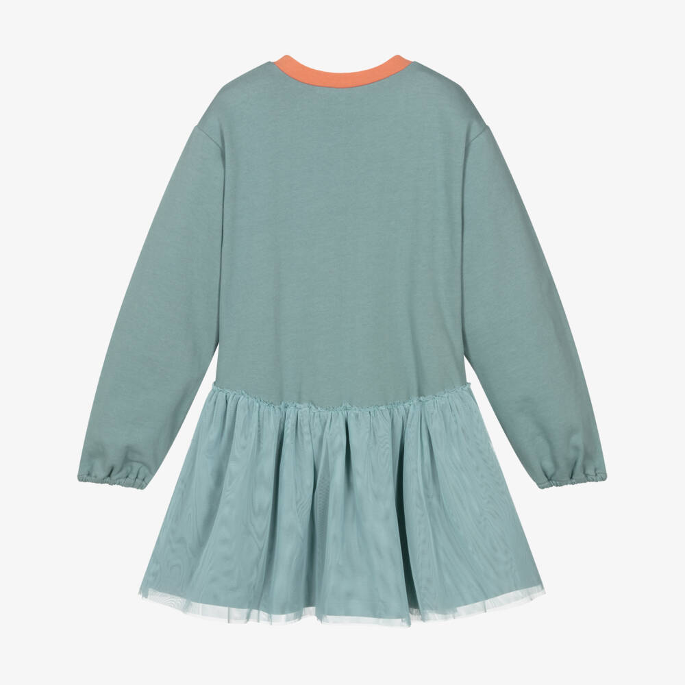 Stella McCartney Kids-Платье из тюля с зелеными птицами для девочек | Childrensalon Outlet
