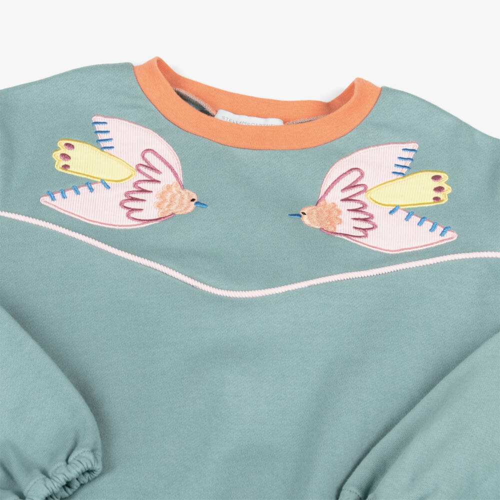 Stella McCartney Kids-Платье из тюля с зелеными птицами для девочек | Childrensalon Outlet