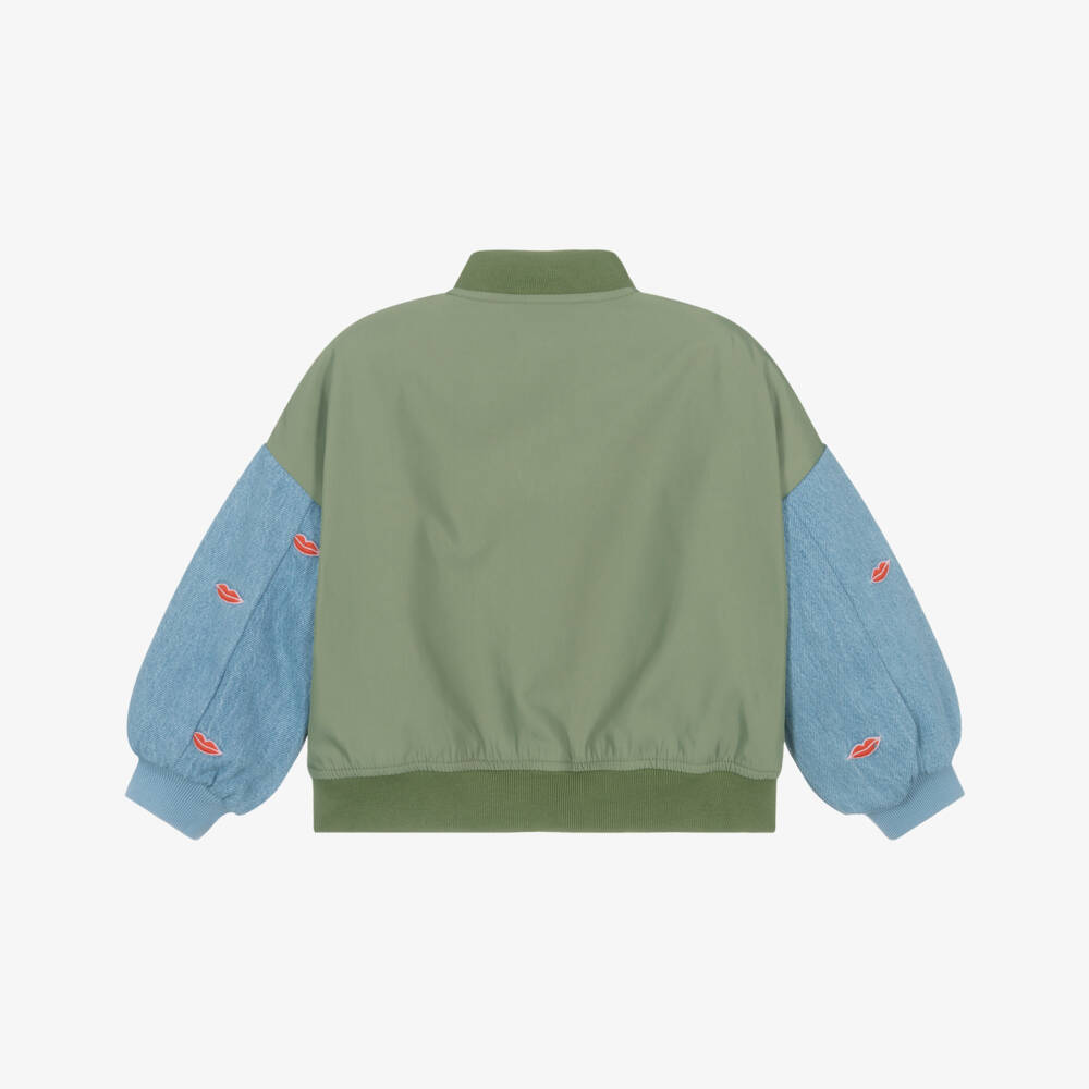 Stella McCartney Kids-Girls Green Bomber with Denim Sleeves | Childrensalon Outlet