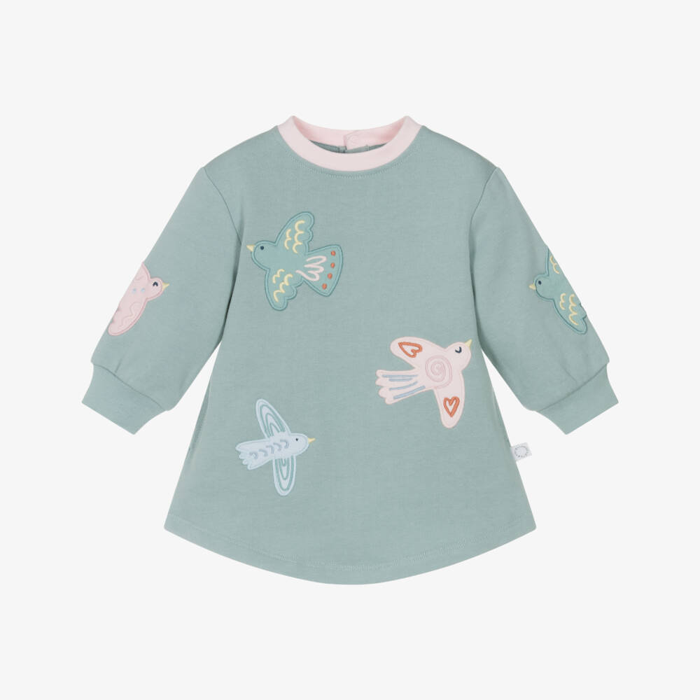 Stella McCartney Kids-Girls Green Cotton Bird Dress | Childrensalon Outlet