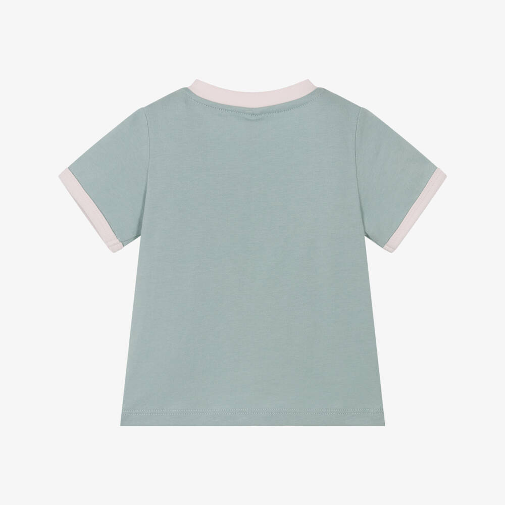 Stella McCartney Kids-Girls Green Cotton T-Shirt with Pink Logo & Bird Print | Childrensalon Outlet