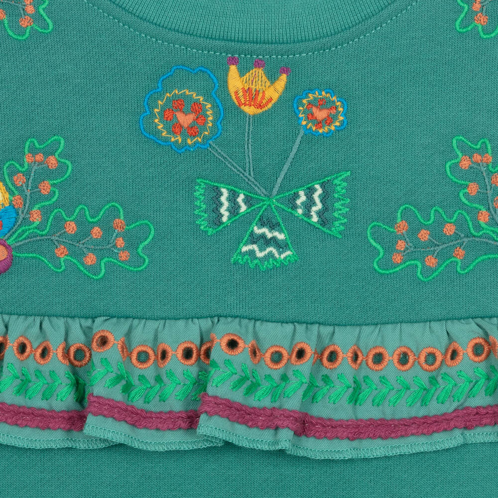 Stella McCartney Kids-Зеленое платье с вышитыми желудями | Childrensalon Outlet