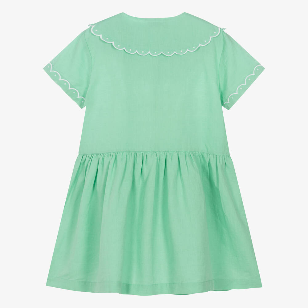 Stella McCartney Kids-Girls Green Linen & Cotton Dress | Childrensalon Outlet