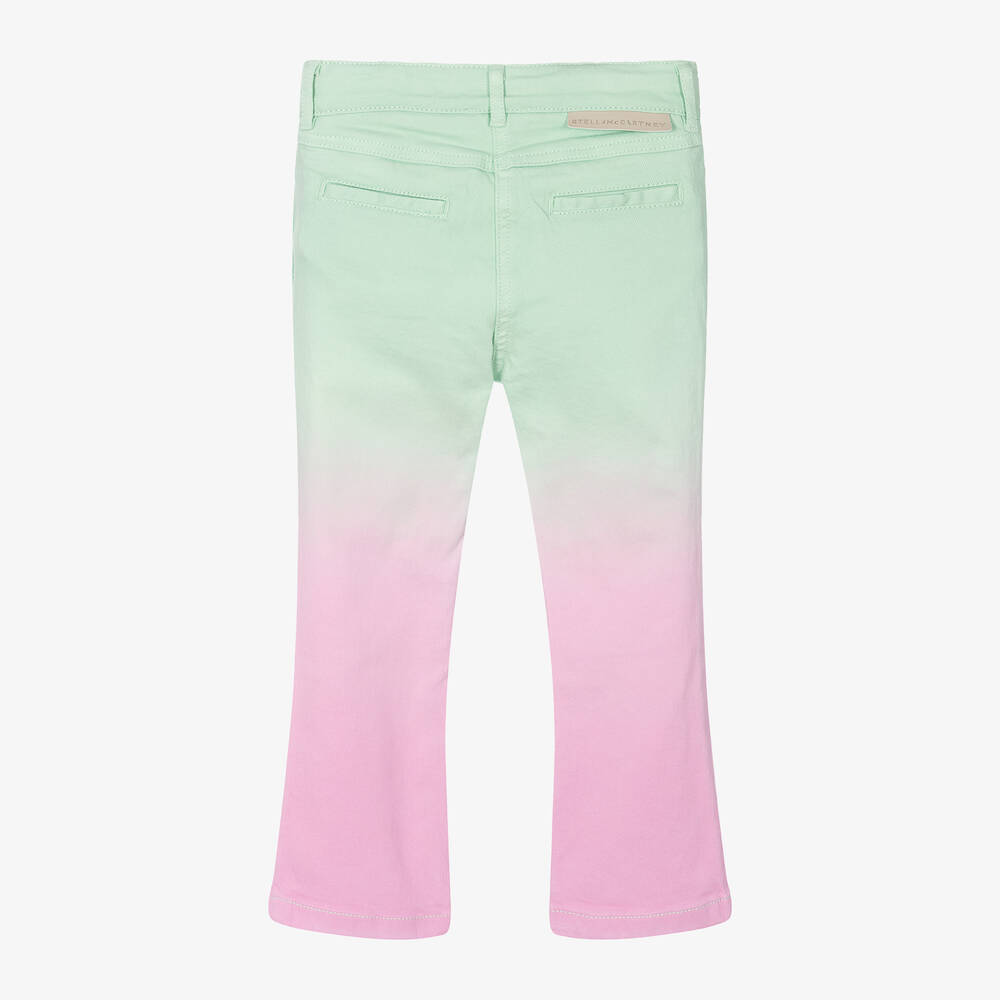 Stella McCartney Kids-جينز فلير قطن عضوي دنيم لون أخضر وزهري أومبري | Childrensalon Outlet